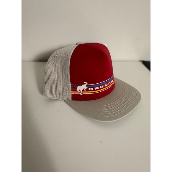Ford Bronco Mountain Stripe Retro Trucker SnapBack Hat in Maroon and Tan NWT - Picture 1 of 4
